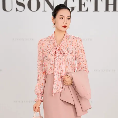 2025冬季新款淡粉色飘带衬衫优雅气质减龄显瘦女图片