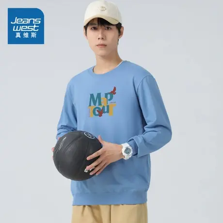 LE真维斯年男装圆领套头男款印花长袖卫衣上衣2025春季新款衣服商品大图