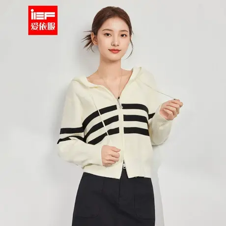 IEF/爱依服2025秋季新款法式时尚休闲通勤气质设计感条纹毛织外套商品大图
