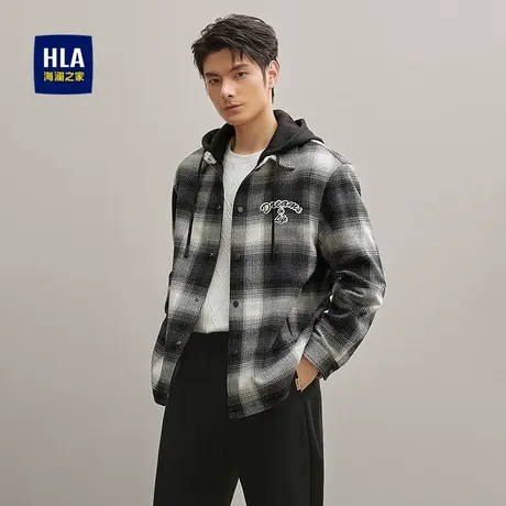 HLA/海澜之家休闲风格子夹克2025秋冬新款翻领挺括可脱卸帽外套男商品大图