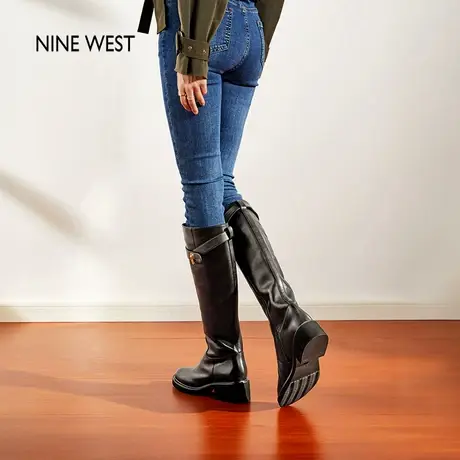 Nine West/玖熙厚底骑士长筒靴女秋冬新款英伦风加绒棉鞋高筒长靴图片