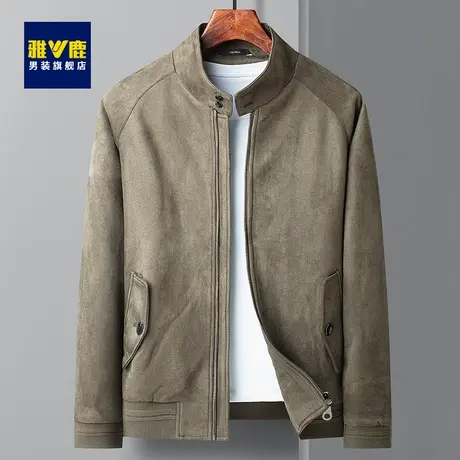 雅鹿夹克男春秋新款美式复古飞行员上衣提花螺纹时尚休闲潮流外套商品大图