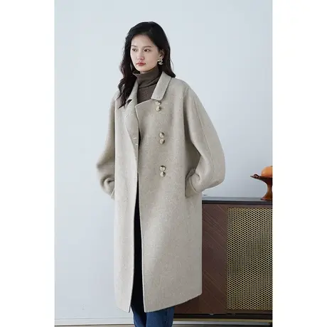 嘉茱莉2023秋冬新款复古双面呢大衣女高级感双面羊毛大衣外套长款图片