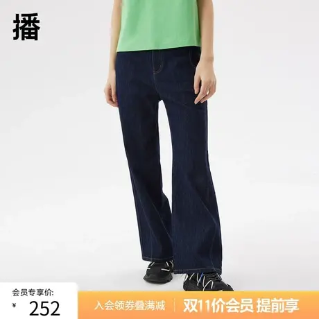 双11提前购播2023春季新款不对称口袋干练直筒高腰直筒牛仔裤女图片