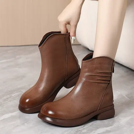 2023新款大码女靴41一43小皮鞋女2023新款秋天短靴时尚平底靴子商品大图