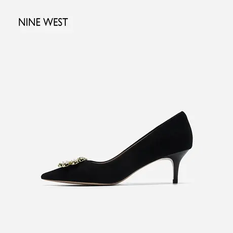 Nine West/玖熙高跟鞋羊反绒单鞋女水钻方扣2024春夏尖头职场通勤图片