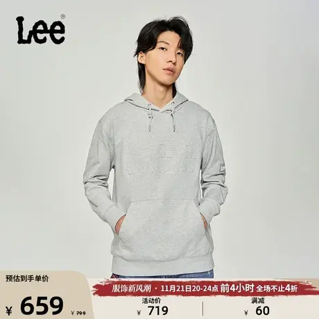 Lee商场同款23秋冬新品舒适版立体压花logo男连帽卫衣LMT006273CS图片
