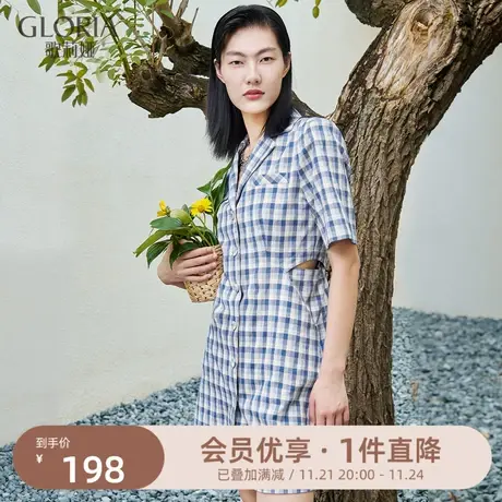 歌莉娅格子衬衫领连衣裙女夏季气质通勤甜酷小个子裙子117J4K990商品大图