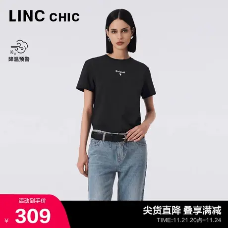 LINCCHIC金羽杰T恤女新款精致字母印花短袖T恤女上衣S233TS435Y图片