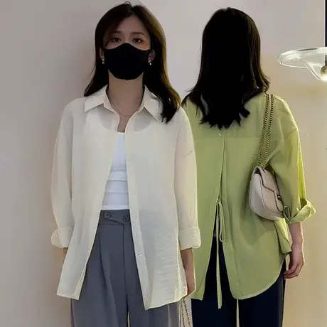 衬衫女夏薄款透气设计感小众洋气时尚百搭宽松显瘦后开叉外搭上衣图片