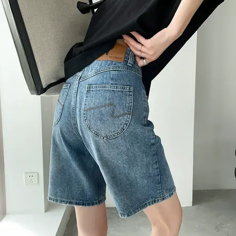 牛仔短裤女夏季薄款高腰显瘦直筒阔腿中裤港味宽松a字五分裤潮ins图片