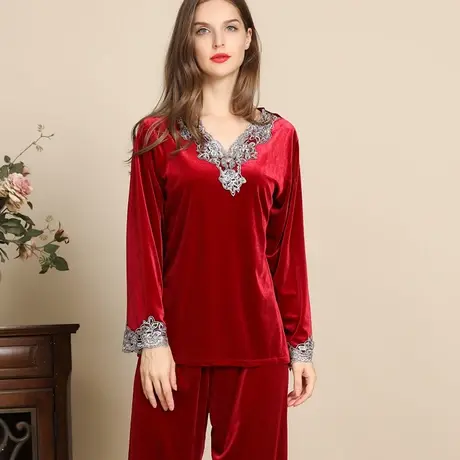 金丝绒睡衣女保暖睡衣套装韩版珊瑚绒保暖家居服女天鹅绒睡衣套装图片
