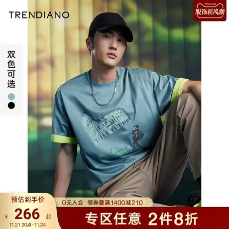 TRENDIANO官方潮牌男装夏季新款宽松圆领艺术印花纯棉短袖t恤美式商品大图