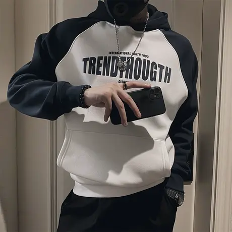 秋季新款潮牌潮流时尚休闲拼色拼接学生外套运动男士卫衣痞帅ins商品大图