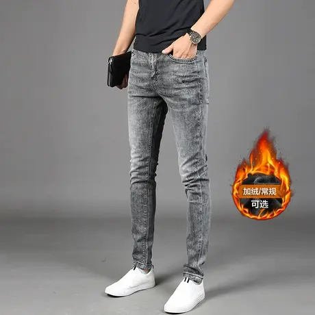 高端夏季牛仔裤男款修身小脚2025新款烟灰色弹力百搭男士长裤薄款商品大图
