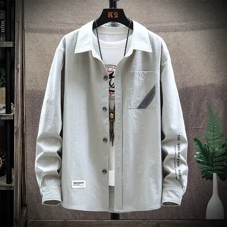 长袖衬衫男外套韩版港风上衣服外穿潮流夏季薄款工装帅气休闲衬衣商品大图