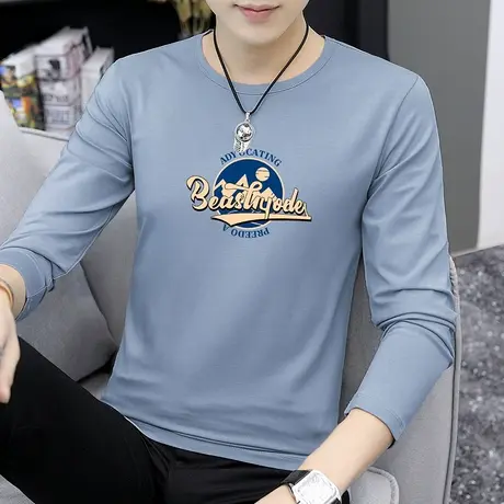 莫代尔长袖t恤男潮流秋季薄款圆领体恤内搭上衣服打底衫秋衣小衫商品大图