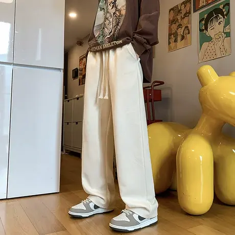 裤子男夏季休闲直筒运动卫裤男生美式高街中性风春秋垂感阔腿长裤商品大图