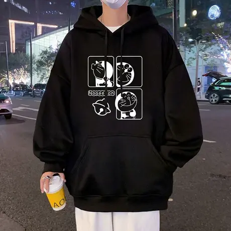 纯棉连帽卫衣男春秋季ins潮牌外套宽松港风套头帽衫多啦A梦上衣服商品大图