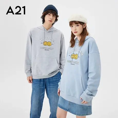 A21男装宽松连帽衫长袖卫衣2023秋季新款潮牌印花情侣装上衣商品大图