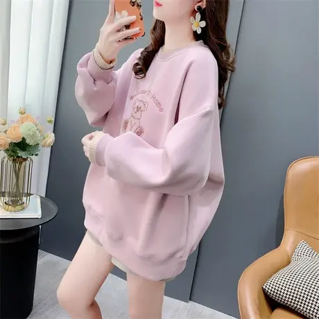 假两件圆领加绒卫衣女2023新款秋冬韩版宽松洋气卡通长袖外套上衣商品大图