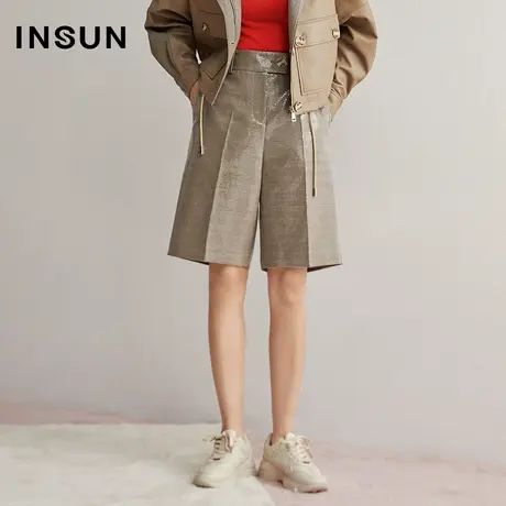 恩裳冬季珠片格纹阔腿短裤直筒五分裤图片