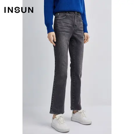 INSUN恩裳冬季修身微弹微喇水洗牛仔裤商品大图