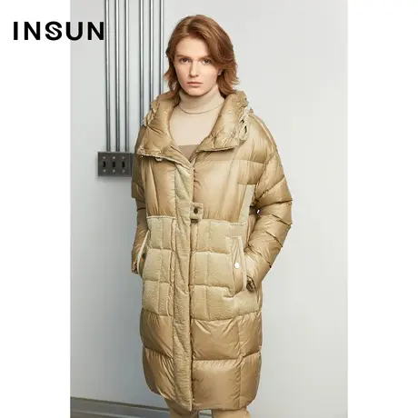 INSUN恩裳冬季拼接口袋白鹅绒羽绒服商品大图