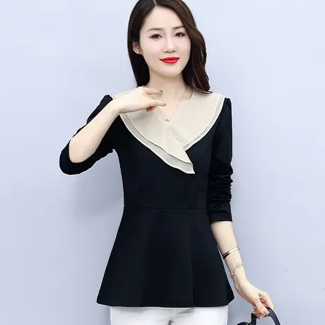 秋季上衣女新款2023秋装长袖t恤修身打底衫大码胖mm遮肚藏肉内搭商品大图