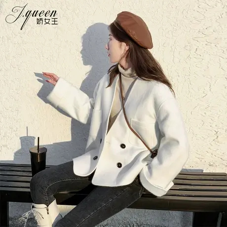毛呢外套女短款加棉冬季韩版宽松休闲显瘦气质V领保暖呢子小西服图片