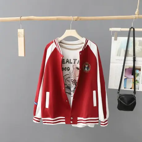 撞色刺绣棒球服少女秋款拼接插肩袖短外套高中生初中学生夹克外套图片