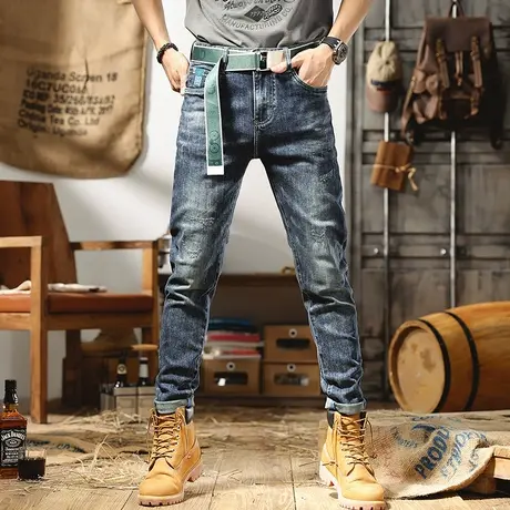 牛仔裤男夏季新款男士修身直筒潮牌高端水洗复古弹力长裤子小哈伦商品大图