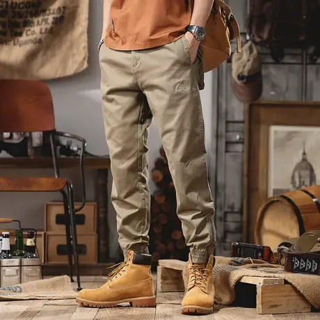 百搭男士工装裤休闲复古束脚裤大码直筒男款宽松运动长裤纯色潮流商品大图