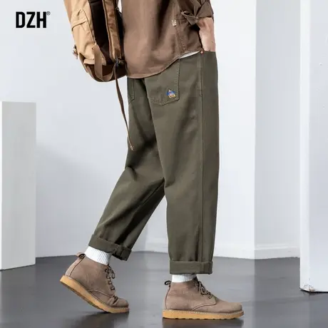 男士军绿色休闲裤男直筒春夏款裤子2024新款长裤纯棉直筒裤工装裤商品大图