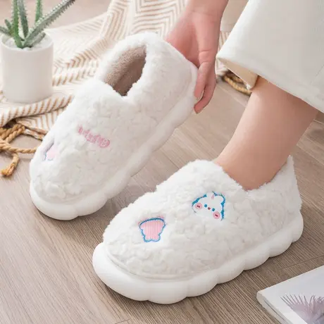 棉拖鞋女冬季室内居家用防滑厚底可爱兔子包跟棉鞋毛绒保暖月子鞋商品大图