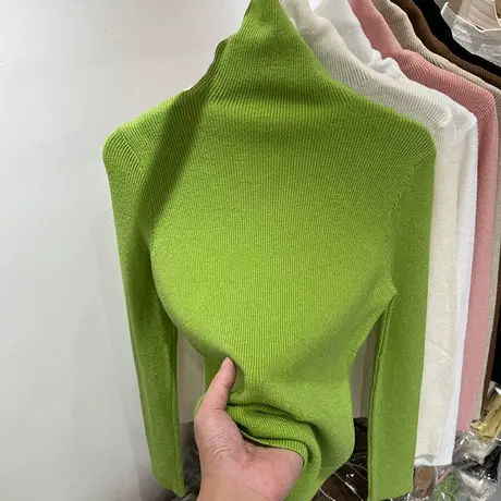 基础款纯色百搭高领坑条长袖针织衫女2023秋冬新款内搭打底衫毛衣图片