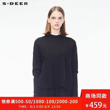 sdeer圣迪奥2019春装新款弧形下摆绒毛线条宽松针织衫女S18363581😤图片