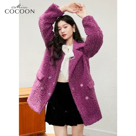 missCOCOON时尚上衣2022冬新款女气质通勤简约靓色中长款毛呢外套商品大图