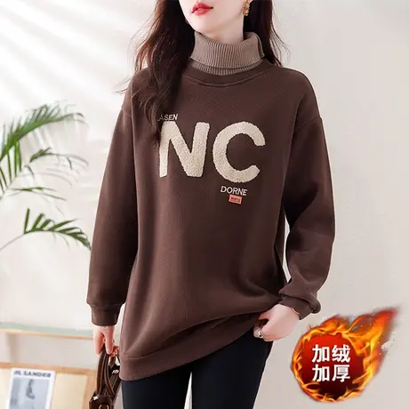 半高领卫衣女秋冬季新款宽松加大码女装中年妈妈休闲加绒加厚上衣商品大图