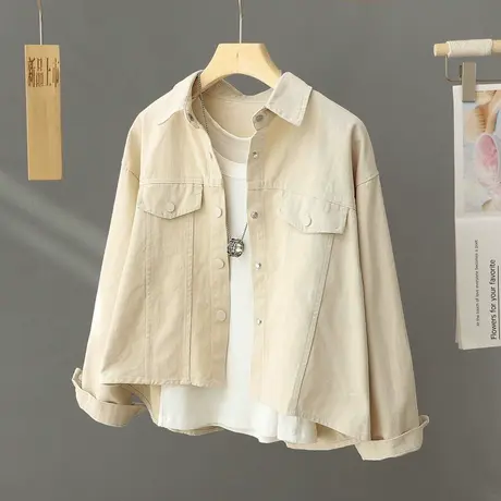 小个子短款外套女港味工装风宽松衬衫上衣女春秋季新款简约夹克衫图片
