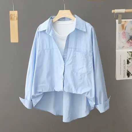 背心假两件蓝色衬衫女春秋季2024早春新款慵懒风外穿衬衣女款上衣图片