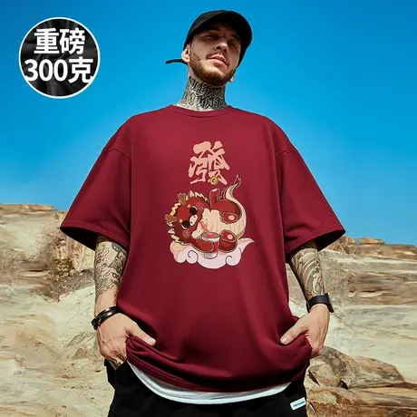 2025新款重磅潮牌宽松T恤短袖五分半袖纯棉加肥加大国潮大码男装商品大图