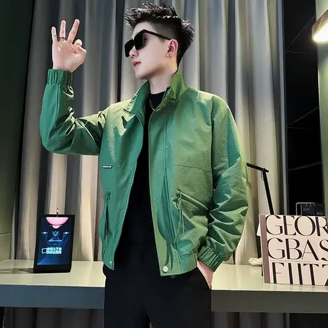 工装外套春季2024新款潮流痞帅休闲立领褂子男重磅潮牌飞行员夹克商品大图