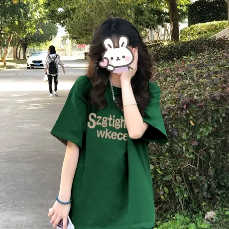 纯棉设计感印花字母短袖t恤女夏季新款小众宽松半袖小个子上衣服商品大图