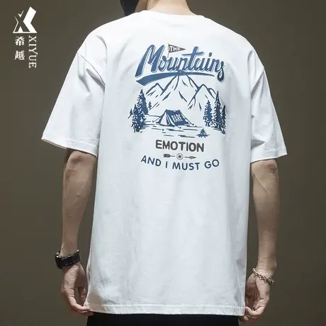 希越潮牌美式短袖T恤男2024春季纯棉体恤宽松大码男士圆领打底衫商品大图