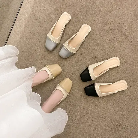 小香风包头半拖鞋女夏季2024新款韩版温柔仙女气质法式平底穆勒鞋商品大图