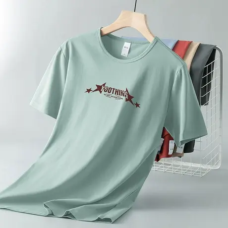 莫代尔男士短袖t恤潮流印花半袖冰丝凉感速干上衣服潮牌圆领体恤图片