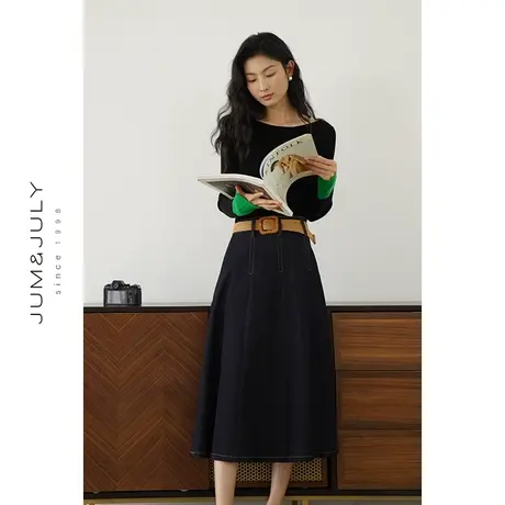 嘉茱莉2024春季新款修身针织上衣女针织T恤长袖内搭打底衫侧开叉图片