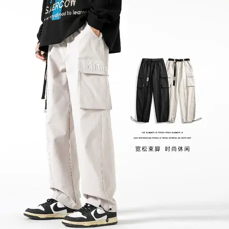 设计感多口袋抽绳束脚潮牌工装秋季男士美式高街阔腿休闲裤子秋天商品大图