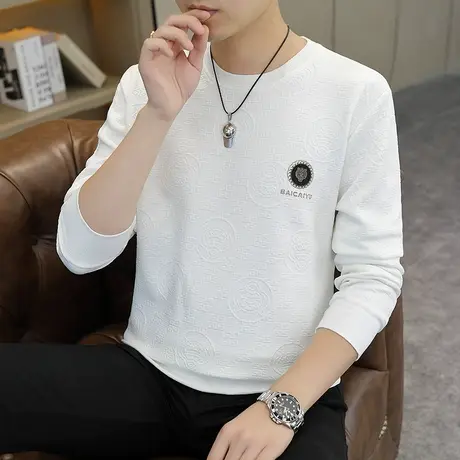 圆领卫衣男士2023秋冬潮牌提花虎头长袖T恤无帽薄款秋季外套衣服商品大图